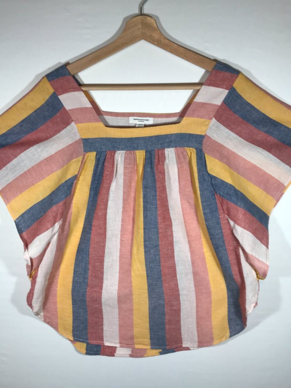 Beachlunchlounge Women's Medium Multicolor Linen Blend Square Neck Casual Top